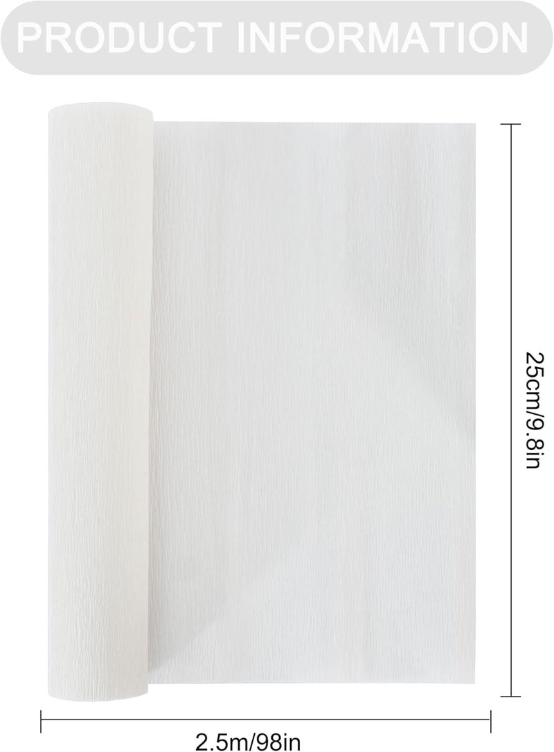 BEISHIDA لفة ورق كريب أبيض، عرض 9.8 بوصة وطول 8 أقدام لورق كريب لصنع الزهور، حفل زفاف، عيد ميلاد، عيد الهالوين، تزيين الحفلات، حرف يدوية (2 لفة) - Image 2